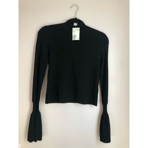 Mock neck cropped sweaters with bell sleeves